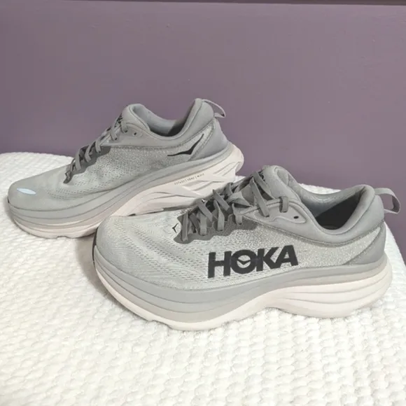 Hoka One One Bondi 8 Grey Running Sneaker Mens 12.5 2E Wide
