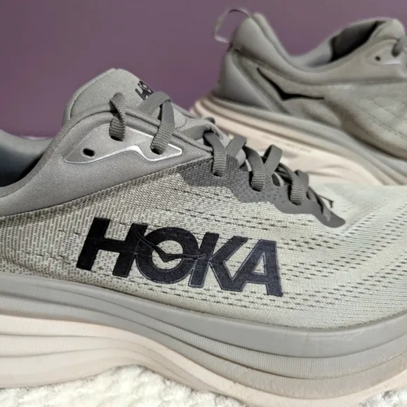Hoka One One Bondi 8 Grey Running Sneaker Mens 12.5 2E Wide