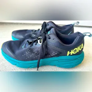 HOKA ONE ONE Challenger ATR 6 Black Blue Trail Running Shoes Size Mens 9.5 CLEAN