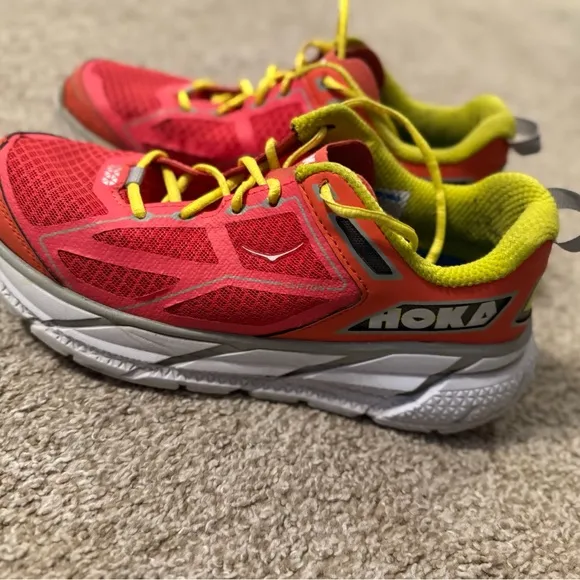 Hoka One One Clifton 1 Road Running Shoes W7 Pink Yellow Coral,