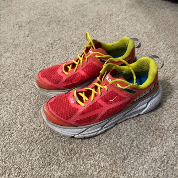 Hoka One One Clifton 1 Road Running Shoes W7 Pink Yellow Coral,