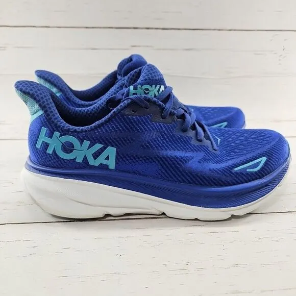 Hoka One One Clifton 9‎ Womens 9.5 B Blue Running Shoes Sneakers 1127896 BBES