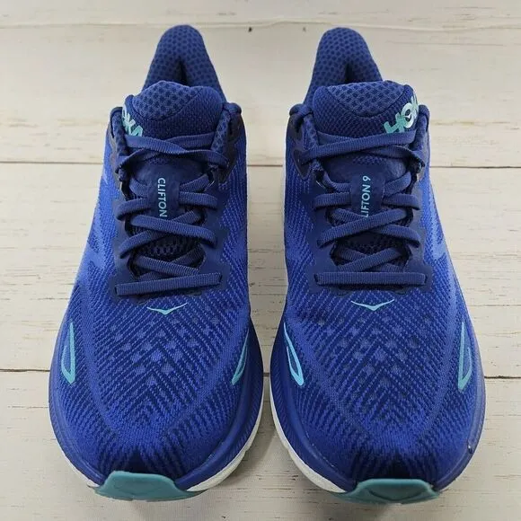 Hoka One One Clifton 9‎ Womens 9.5 B Blue Running Shoes Sneakers 1127896 BBES