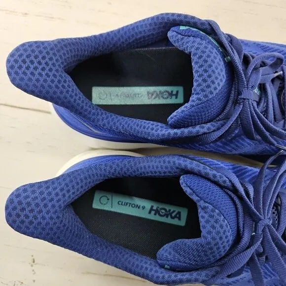 Hoka One One Clifton 9‎ Womens 9.5 B Blue Running Shoes Sneakers 1127896 BBES