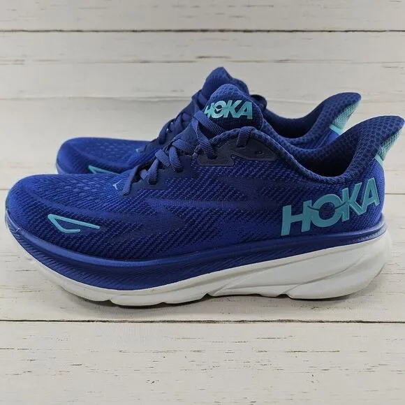 Hoka One One Clifton 9‎ Womens 9.5 B Blue Running Shoes Sneakers 1127896 BBES