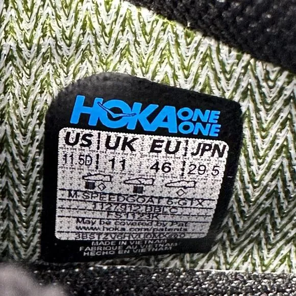 Hoka One One Speedgoat 5 GTX Spike Running Shoes Mens Size 11.5 Black Trail