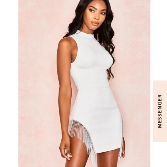 HOUSE OF CB 'Charlize' White Crystal Trim Dress Size XS