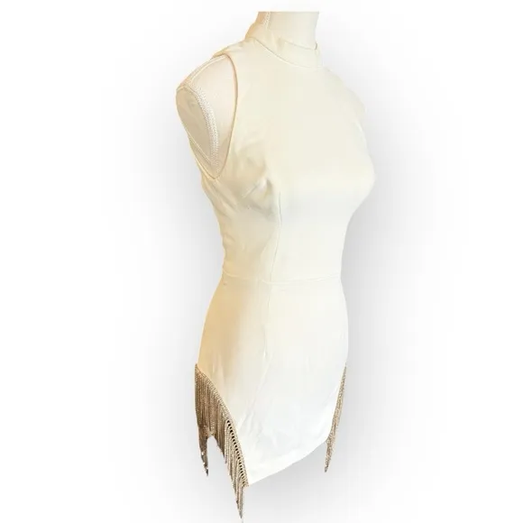 HOUSE OF CB 'Charlize' White Crystal Trim Dress Size XS
