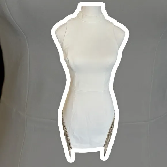 HOUSE OF CB 'Charlize' White Crystal Trim Dress Size XS