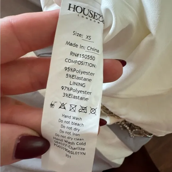 HOUSE OF CB 'Charlize' White Crystal Trim Dress Size XS