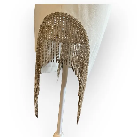 HOUSE OF CB 'Charlize' White Crystal Trim Dress Size XS