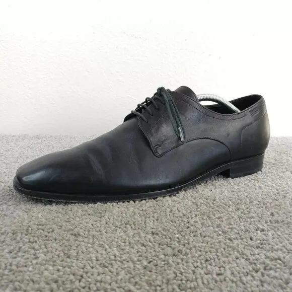 Hugo Boss Mens Size 10.5 Oxford Shoes Black Leather Lace Up