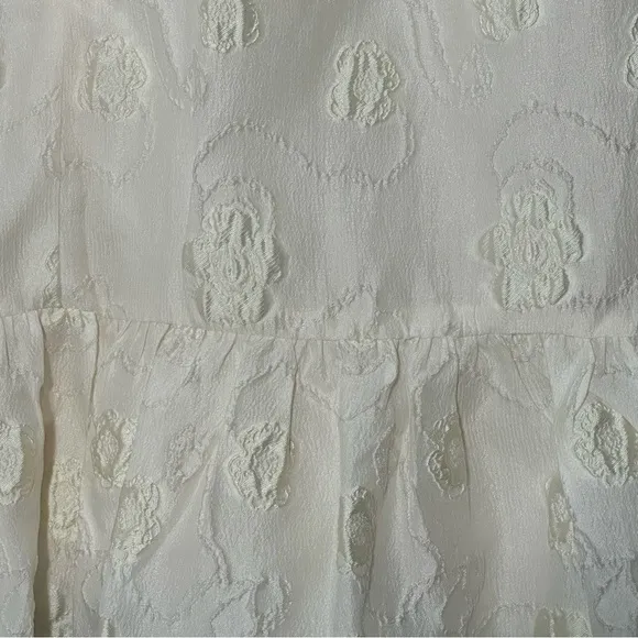 Hunter Bell Gaille Mini Dress Jacquard Ivory Flowers size XS Puff Sleeve Bridal