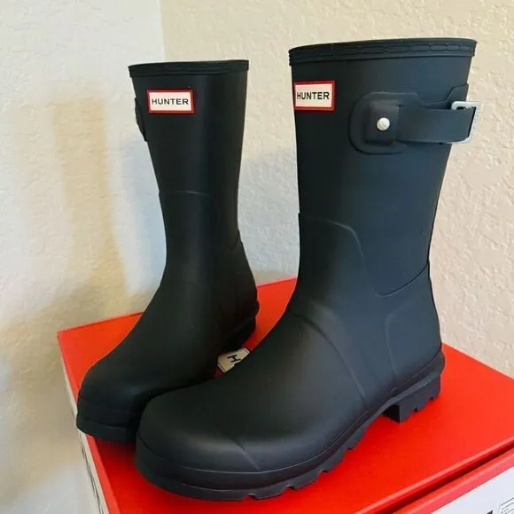 HUNTER Men's Original Short Waterproof Rain Boot, Rubber Black, Size 9, NWT