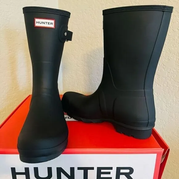HUNTER Men's Original Short Waterproof Rain Boot, Rubber Black, Size 9, NWT