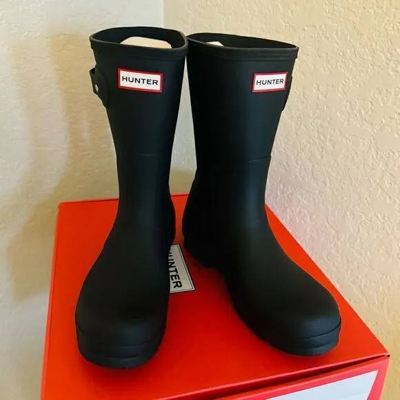 HUNTER Men's Original Short Waterproof Rain Boot, Rubber Black, Size 9, NWT