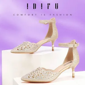 IDIFU Women's IN2 Candice Wedding Rhinestones Sequins Low Kitten Heels size 10