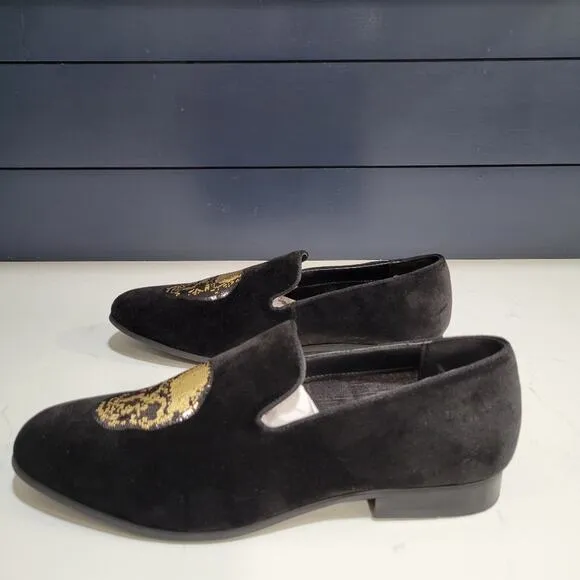INC International Concepts Nova Velvet Loafer Slipper Shoes Skull Embellished