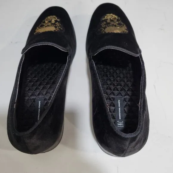 INC International Concepts Nova Velvet Loafer Slipper Shoes Skull Embellished