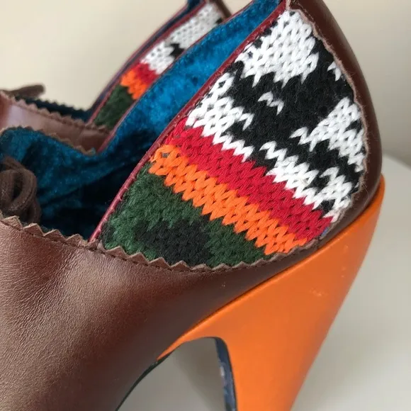 Irregular Choice Leather Knit Lace- up high heel shoes 7