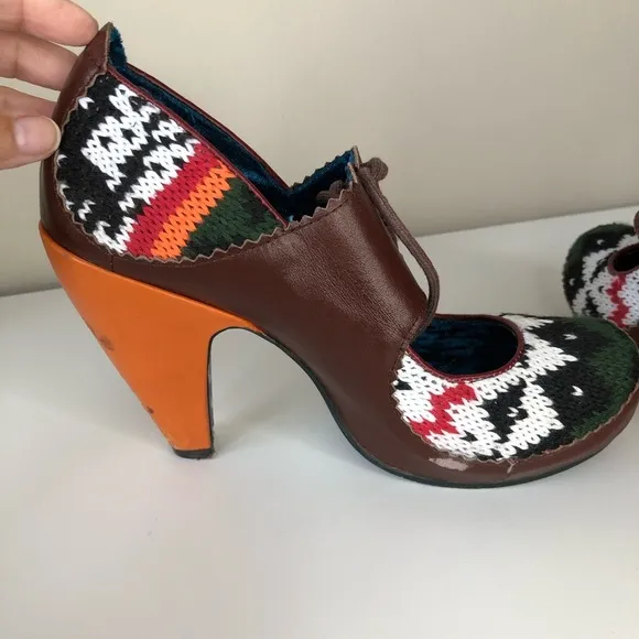 Irregular Choice Leather Knit Lace- up high heel shoes 7