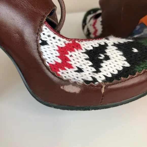 Irregular Choice Leather Knit Lace- up high heel shoes 7