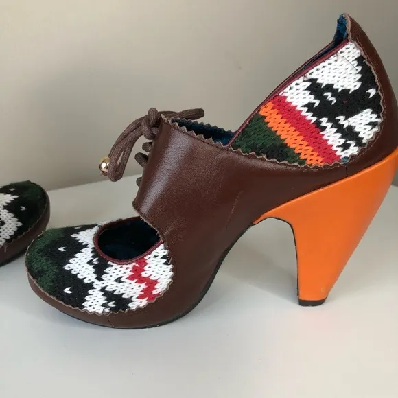 Irregular Choice Leather Knit Lace- up high heel shoes 7