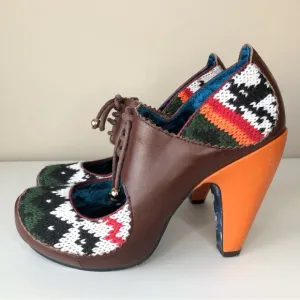 Irregular Choice Leather Knit Lace- up high heel shoes 7