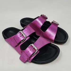 Isabel Marant Slide Sandal Women 6 Lennyo Fuchsia Pink Metallic Snakeskin Buckle