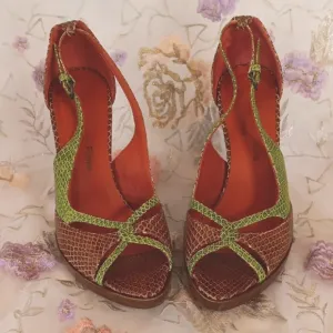 Isabella Fiore Women's Brown and Green Open-Toe Heels