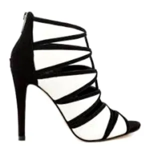 Ivanka Trump Shoes Derry Black &amp; White Leather Stiletto Heel Open Toe Si…