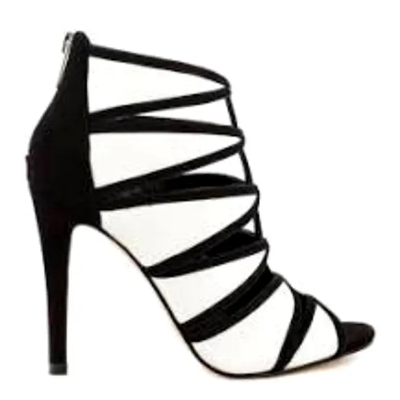 Ivanka Trump Shoes Derry Black &amp; White Leather Stiletto Heel Open Toe Si…