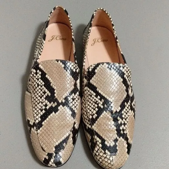 J. Crew Cecile AQ136 Smoking loafer leather reptile embossed size 9