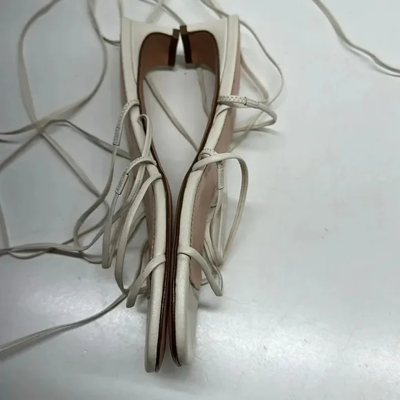 J Crew Sardinia Sandals Shoes Open Toe Ankle Wrap Heels Leather White Size 8.5