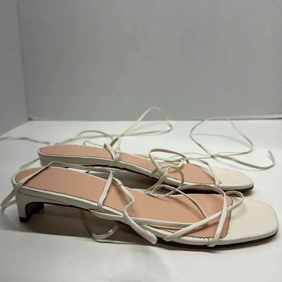 J Crew Sardinia Sandals Shoes Open Toe Ankle Wrap Heels Leather White Size 8.5