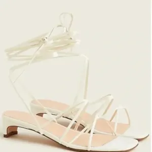 J Crew Sardinia Sandals Shoes Open Toe Ankle Wrap Heels Leather White Size 8.5