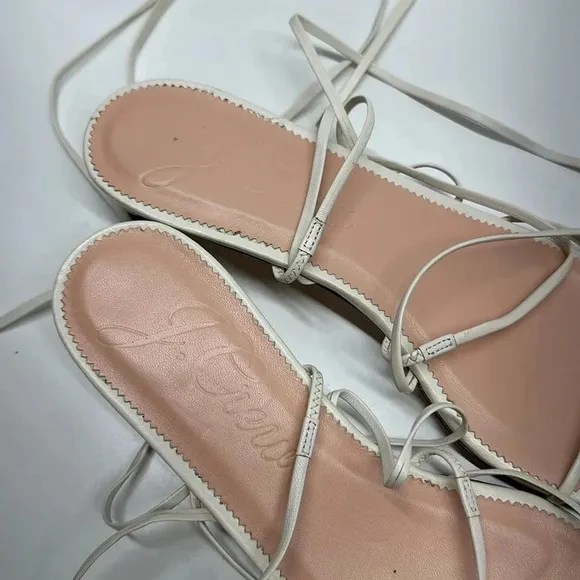 J Crew Sardinia Sandals Shoes Open Toe Ankle Wrap Heels Leather White Size 8.5