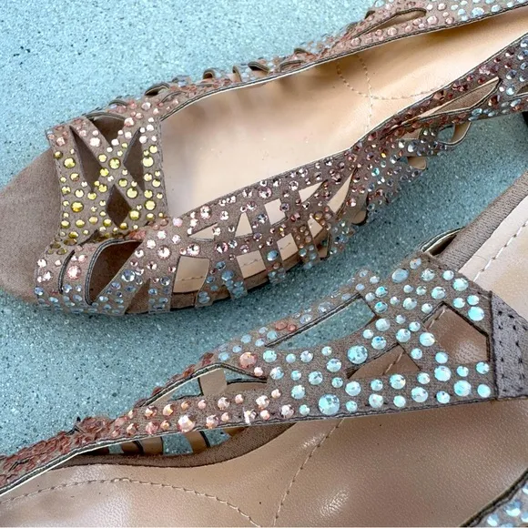 J. RENEE tahira Slingback heels rhinestone jeweled pumps cutout rose gold NEW 13