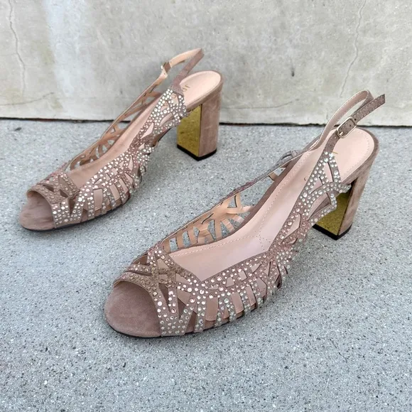 J. RENEE tahira Slingback heels rhinestone jeweled pumps cutout rose gold NEW 13