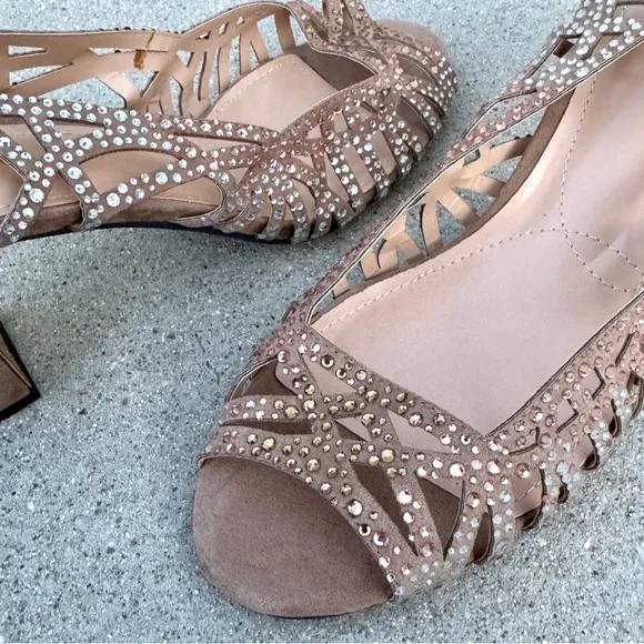J. RENEE tahira Slingback heels rhinestone jeweled pumps cutout rose gold NEW 13
