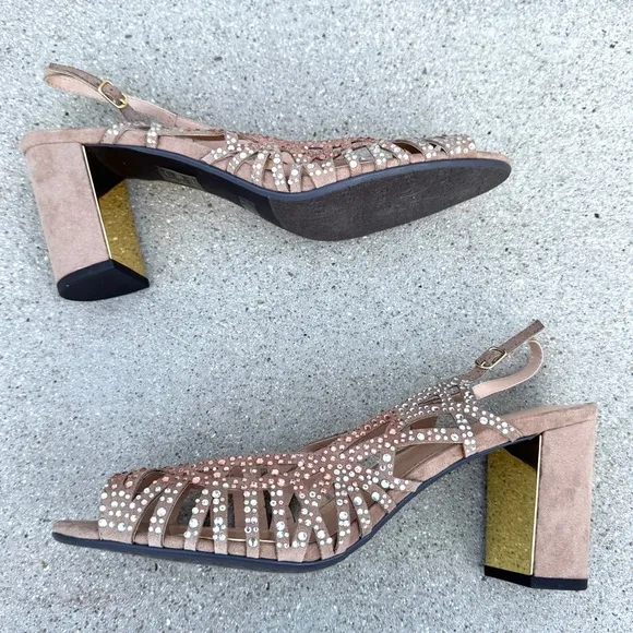 J. RENEE tahira Slingback heels rhinestone jeweled pumps cutout rose gold NEW 13
