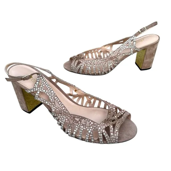 J. RENEE tahira Slingback heels rhinestone jeweled pumps cutout rose gold NEW 13