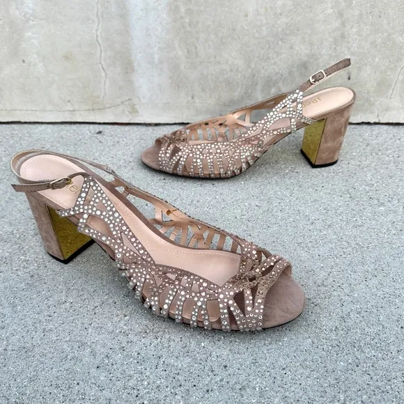 J. RENEE tahira Slingback heels rhinestone jeweled pumps cutout rose gold NEW 13