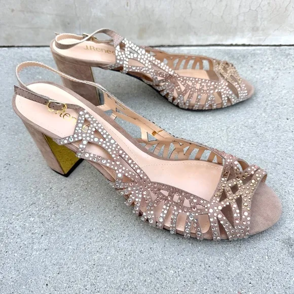J. RENEE tahira Slingback heels rhinestone jeweled pumps cutout rose gold NEW 13