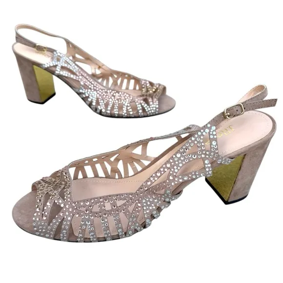 J. RENEE tahira Slingback heels rhinestone jeweled pumps cutout rose gold NEW 13