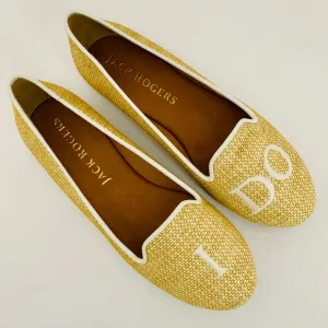 JACK ROGERS BRIDAL RAFFIA AND LEATHER &quot;I DO&quot; FLATS SHOES NWOT