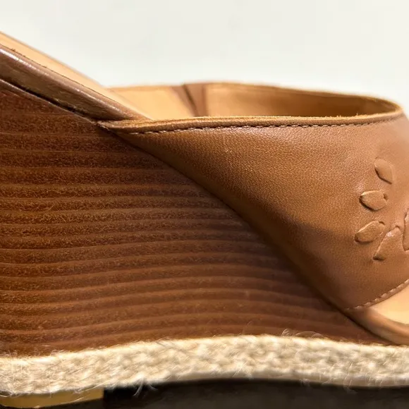 Jack Rogers Sophia Oak Brown Leather Wedge Whipstitch Heel Open Toe Sandals 7 M
