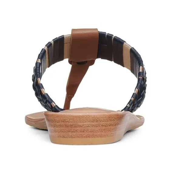 JACK ROGERS Tinsley Demi Wedge Leather Navy &amp; Brown Sandal