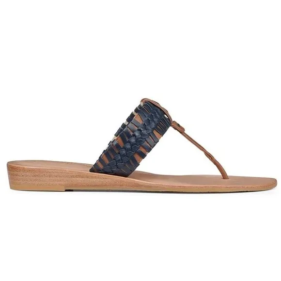 JACK ROGERS Tinsley Demi Wedge Leather Navy &amp; Brown Sandal