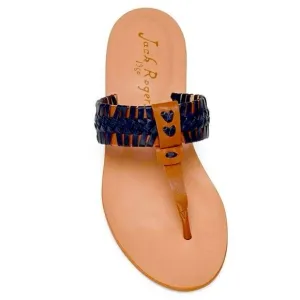 JACK ROGERS Tinsley Demi Wedge Leather Navy &amp; Brown Sandal